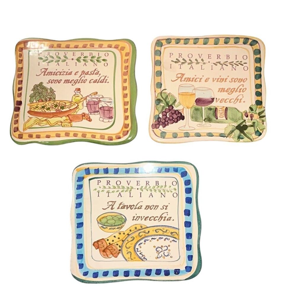 3 Vintage Italian Trivets Cortopassi Family Tiles 2006, 2007, 2008. Hand Painted